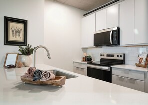 Full-sized fridge, microwave, oven, stovetop - The Lakeview Guesthouse (Duluth)