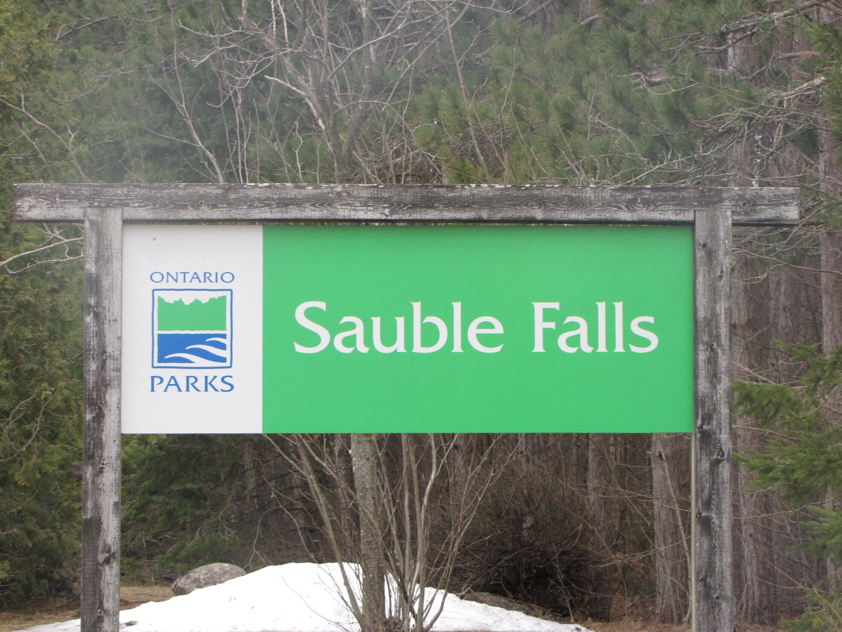 A sign for Sauble Falls in Ontario Parks.