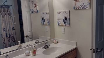 Eco-friendly toiletries, hair dryer, towels, soap