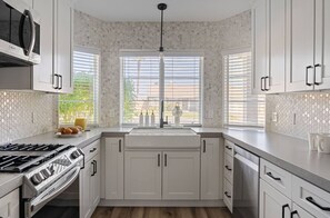 Fridge, microwave, oven, stovetop - Swim-In Theater Oasis w/ Gated Pool Sleeps 12 (Indio)