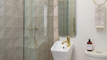 Hair dryer, towels, toilet paper