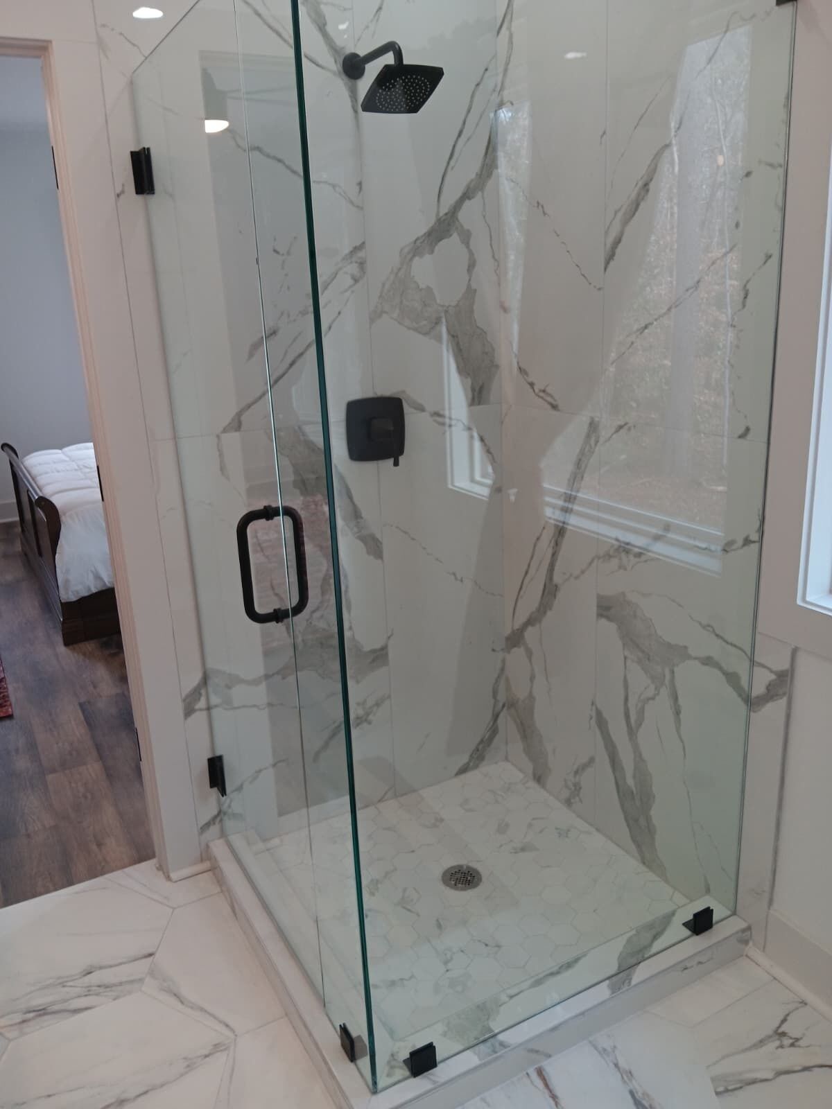 Shower, towels, soap, toilet paper
