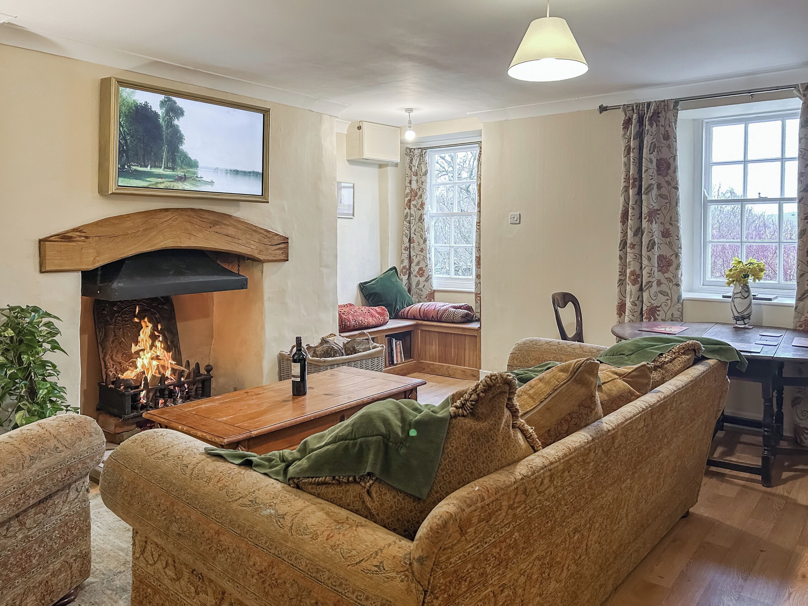 TV, fireplace