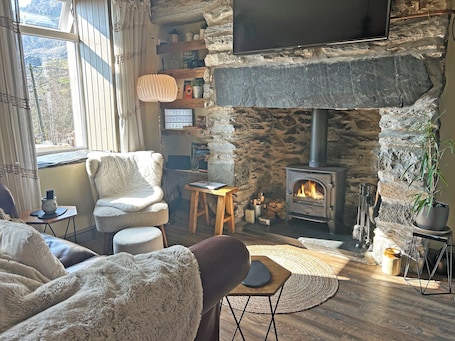 TV, fireplace. 2 bedroom accommodation in Tanygrisiau, near Blaenau Ffestiniog