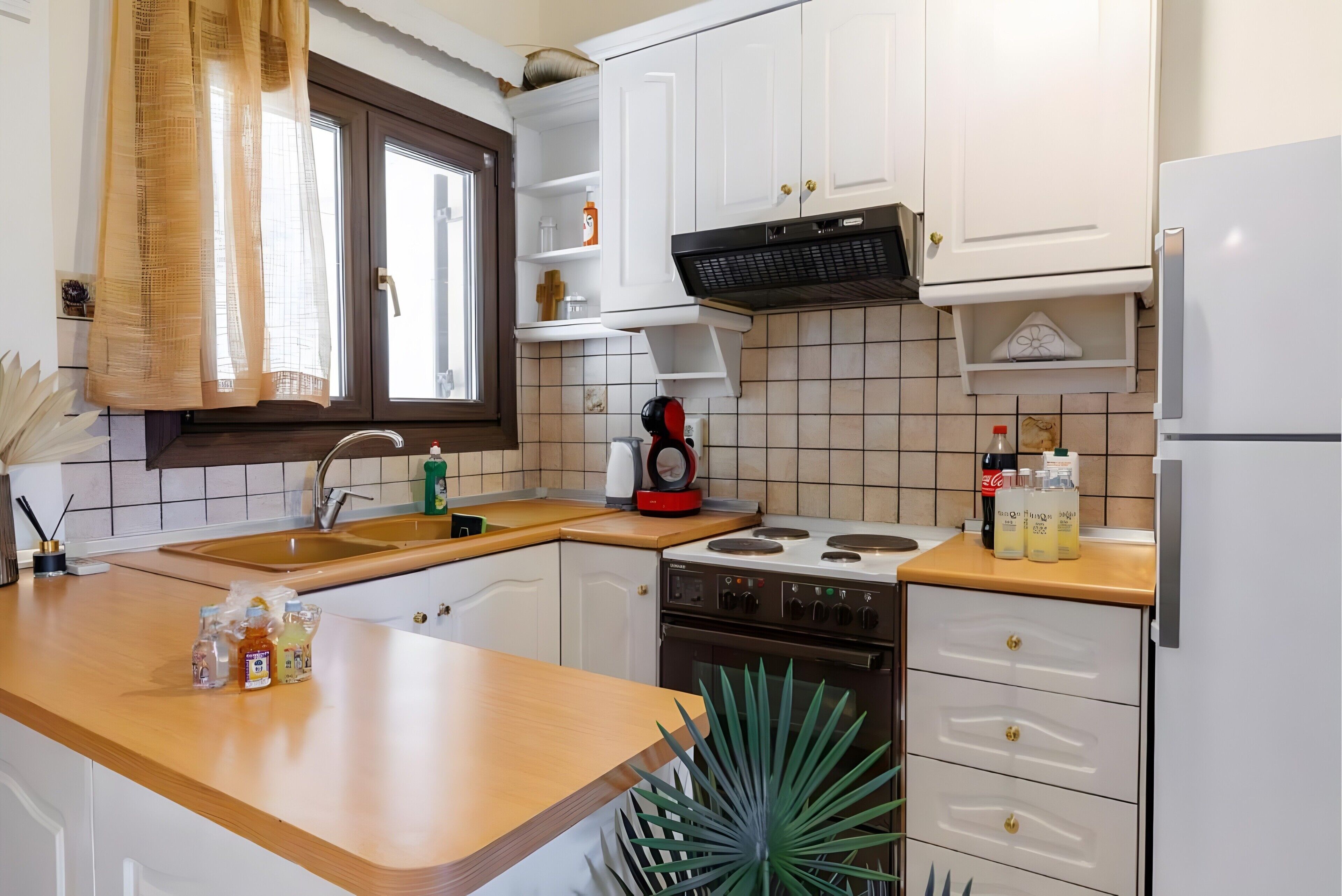 Fridge, oven, stovetop, electric kettle