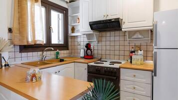Fridge, oven, stovetop, electric kettle