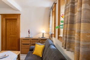 TV, fireplace - Apartment 'Stadthaus' with Private Terrace, Balcony and Wi-Fi (Mellrichstadt)