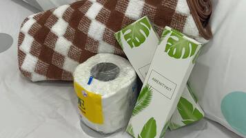 Towels, soap, toilet paper