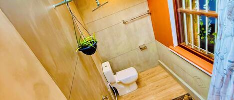 Douche, serviettes fournies, savon, papier de toilette