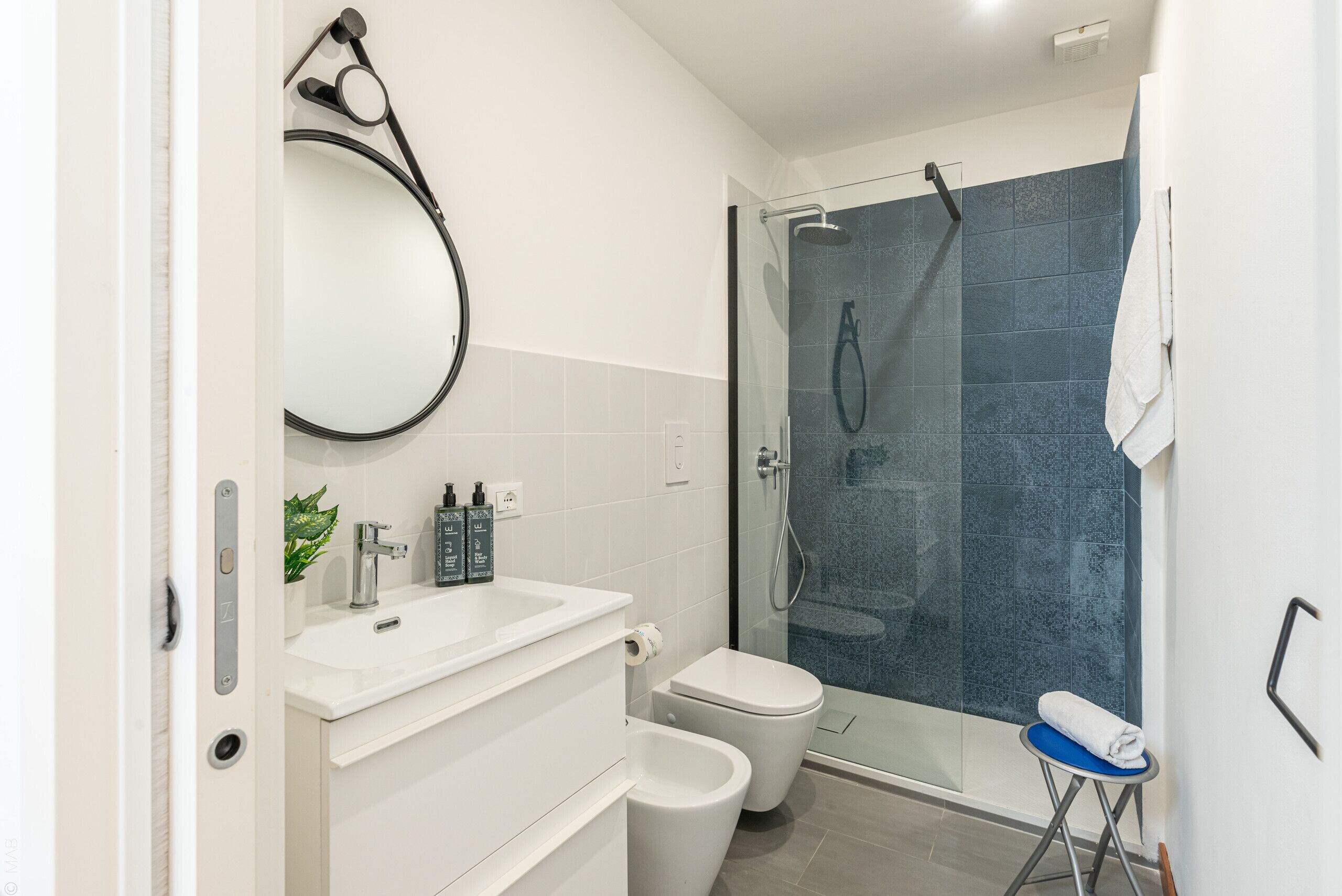 Ducha, secador de pelo, bidé y toallas