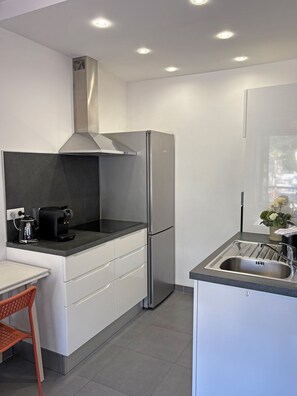 Fridge, microwave, oven, stovetop - Charming Apartment with Balcony & Mountain Views in Beaulieu-sur-Mer (Beaulieu-sur-Mer)