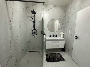 Hair dryer, towels, toilet paper