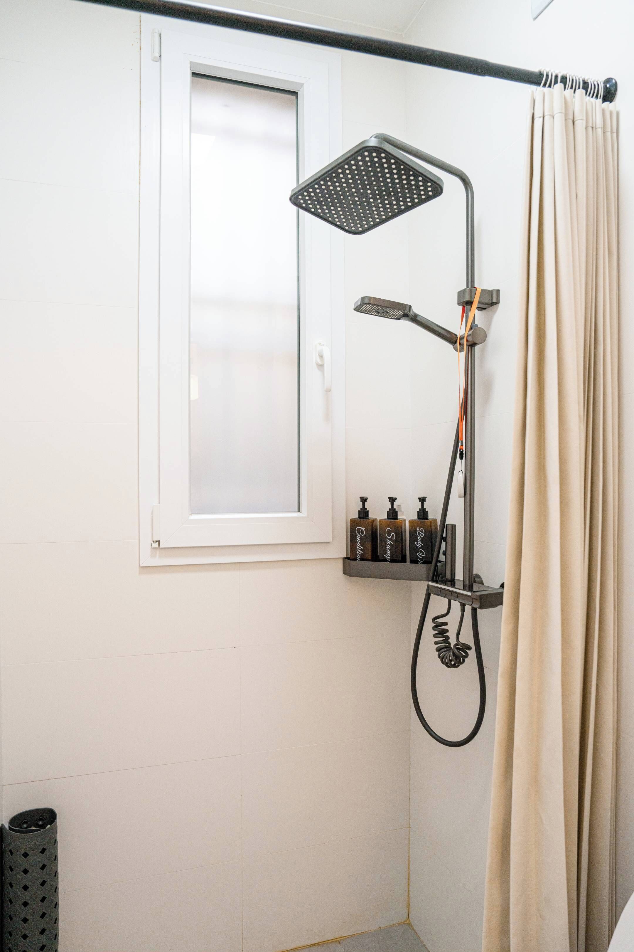 Shower, hair dryer, bidet, towels