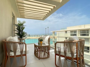 Chalet, 2 kamar tidur, pemandangan laut | Teras/patio