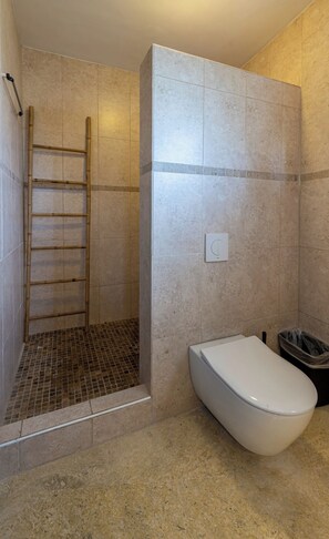 Shower, hair dryer, towels, soap - Villa Luna Del Sol l Unique Oceanview l Coral Estate Resort (Sint Willibrordus)