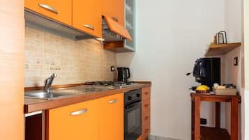 Fridge, oven, stovetop, coffee/tea maker