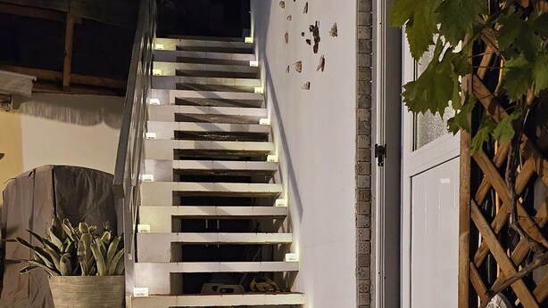 A staircase leading to a building with a modern design, a potted plant, and a small tree in a planter. - Vacation Home 'Casa Dell Anna' with Sea View, Wi-Fi and Air Conditioning (Icod de los Vinos)