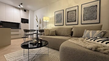 Apartamento | Cozinha privada | Fogão, cooktop, lava-louças, torradeira