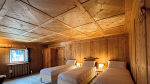 A cabin with two wooden beds, a window with a view, and a radiator. - Chalet from 1792, authentic alpine soul full of tradition and history without filters (Andraz)
