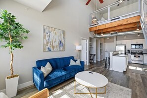 Smart TV, fireplace, video games, stereo