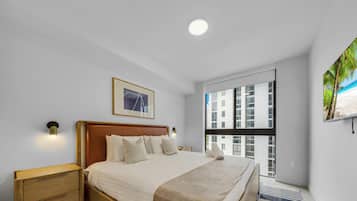 Condo, Balcony, City View | Premium bedding, blackout drapes, free WiFi, bed sheets