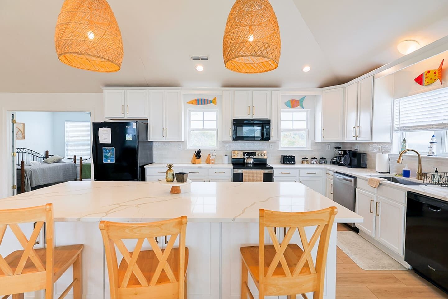 Fridge, microwave, oven, dishwasher