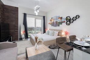 Luxury Studio, Balcony, City View | Living area - Vogue | Al Safeer Business Bay close to Downtown Burj Khalifa | Dubai Mall (Dubai)