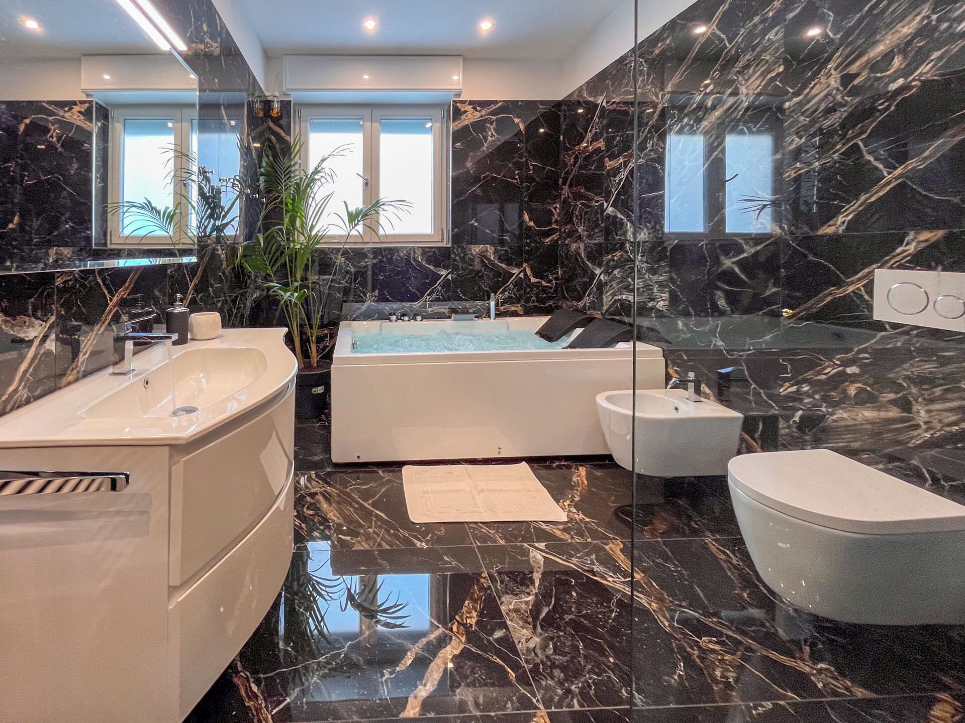 Douche, baignoire à jets, sèche-cheveux, bidet