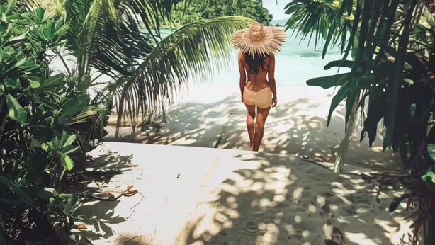 A pathway leading to a beach with lush greenery and clear water. - Walk to Beach!「4 Bedroom」Vacation Home w Balcony! (Canals,)