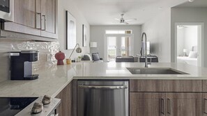 Fridge, dining tables - Landing | Stunning 1BD, Pool, Game Room (Katy)