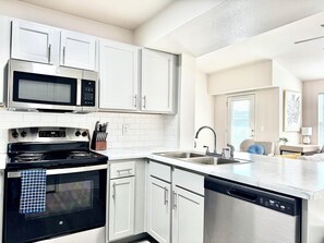 Fridge, dining tables