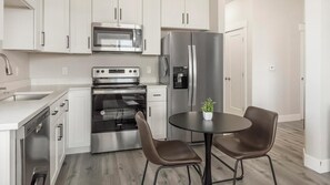Fridge, dining tables