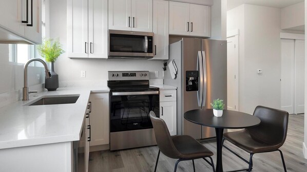 Fridge, dining tables