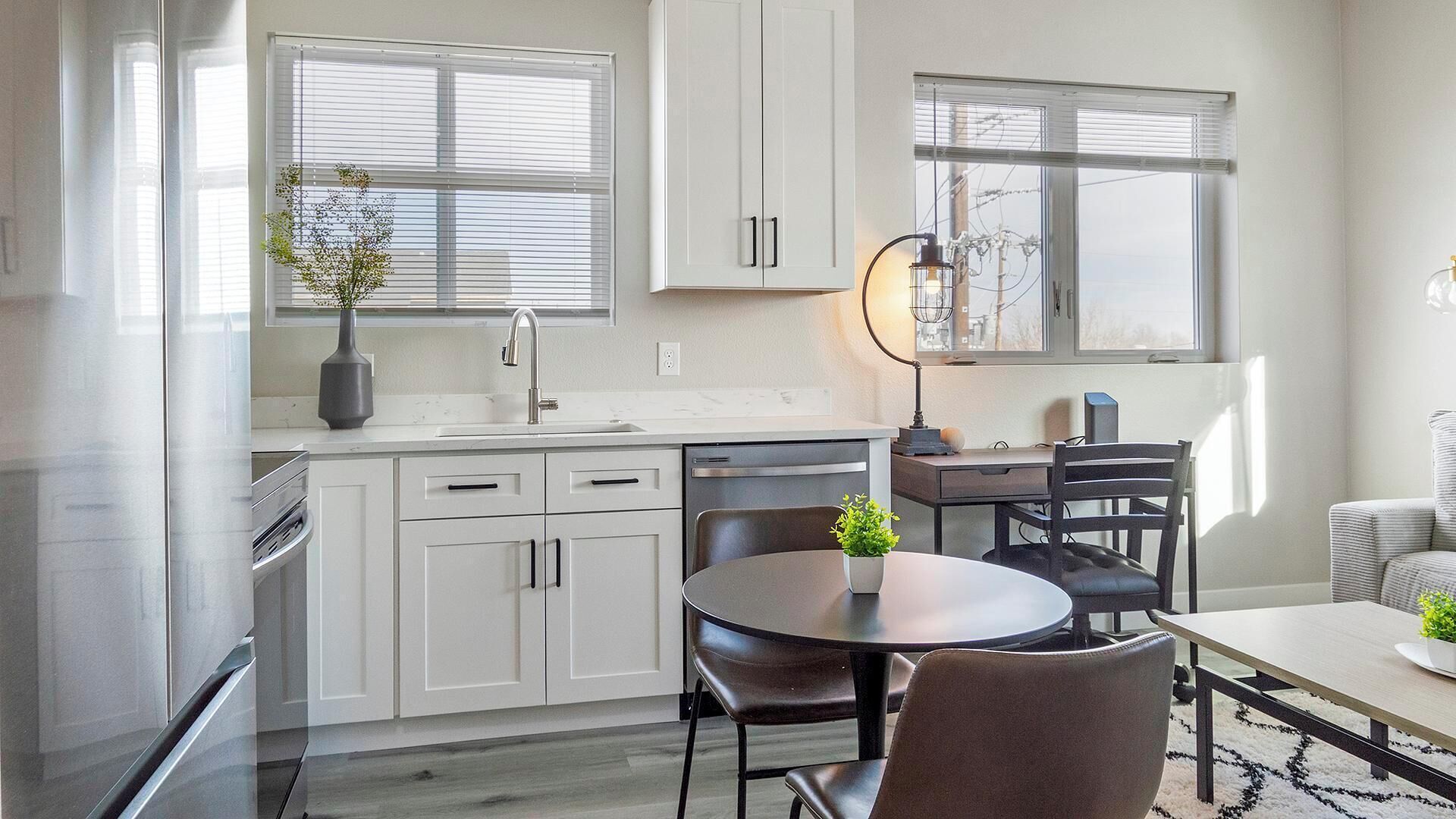 Fridge, dining tables