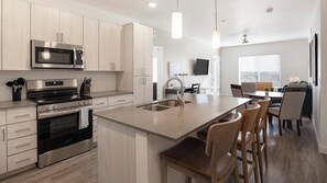 Fridge, dining tables
