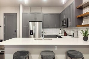Fridge, dining tables - Landing | Chic 1BD, Clubhouse (Tulsa)