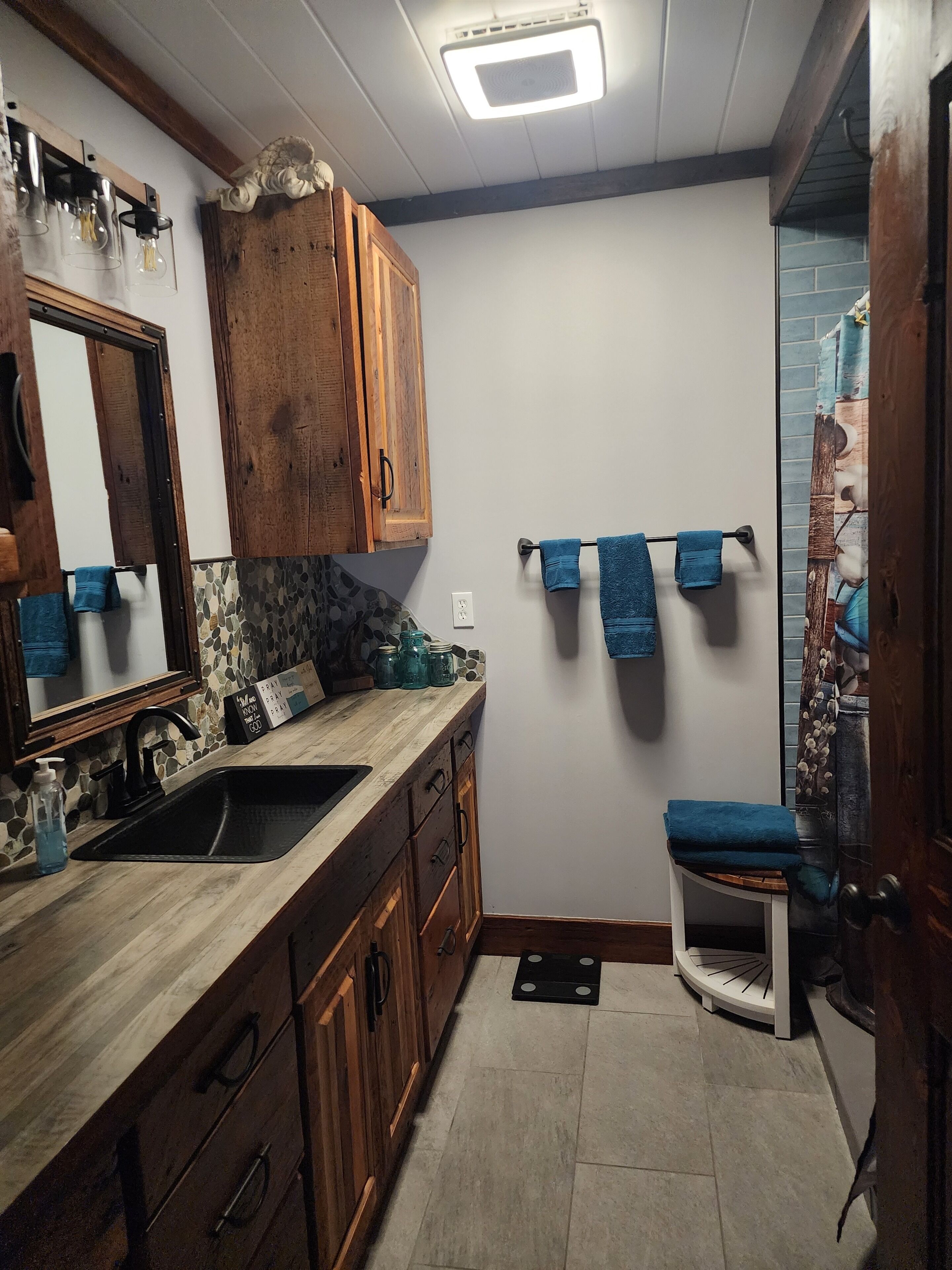 Shower, towels, toilet paper