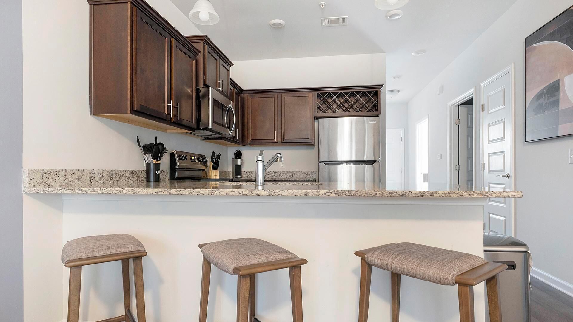 Fridge, dining tables