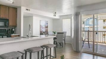 Fridge, dining tables