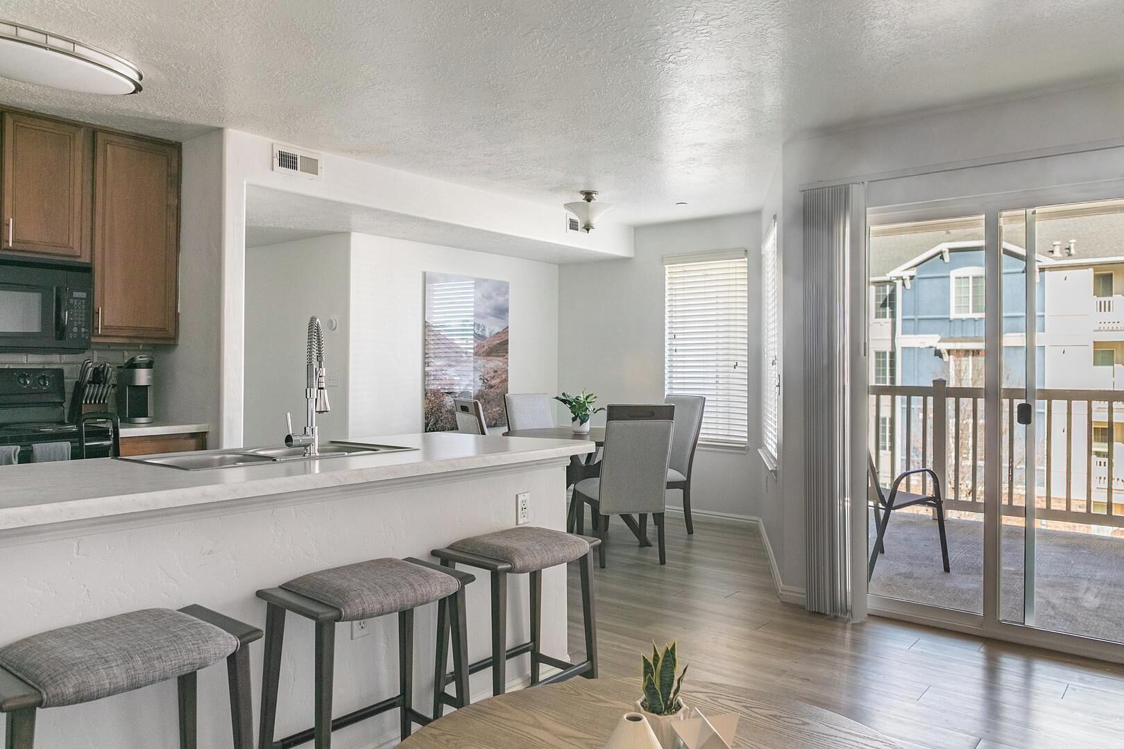 Fridge, dining tables