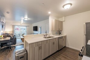 Fridge, dining tables