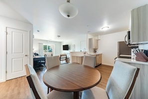 Fridge, dining tables