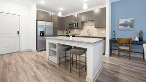 Fridge, dining tables - Landing | Stylish 1BD, Yoga Studio, Gym (Summerville)