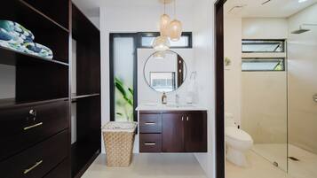 Hair dryer, soap, toilet paper