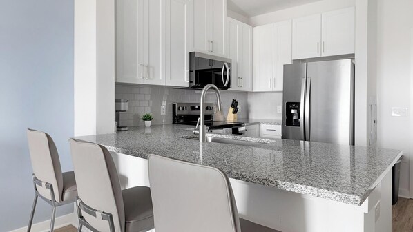 Fridge, dining tables
