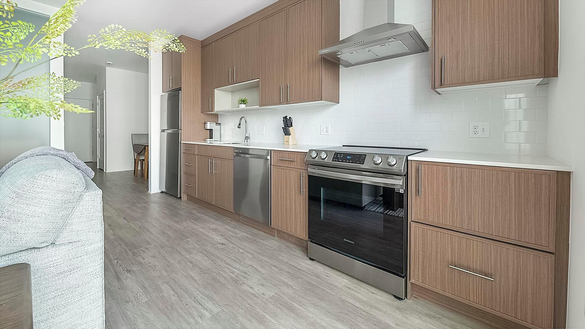 Fridge, dining table