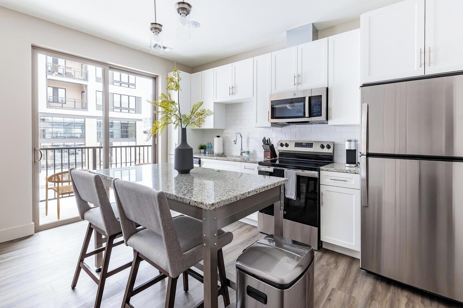 Fridge, dining tables