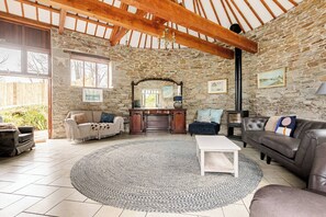 House, 4 Bedrooms, Patio | Living room - Stunning Coastal Barn With hot tub (Falmouth)