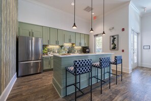 Fridge, dining tables