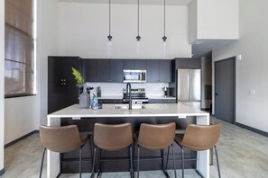 Fridge, dining tables